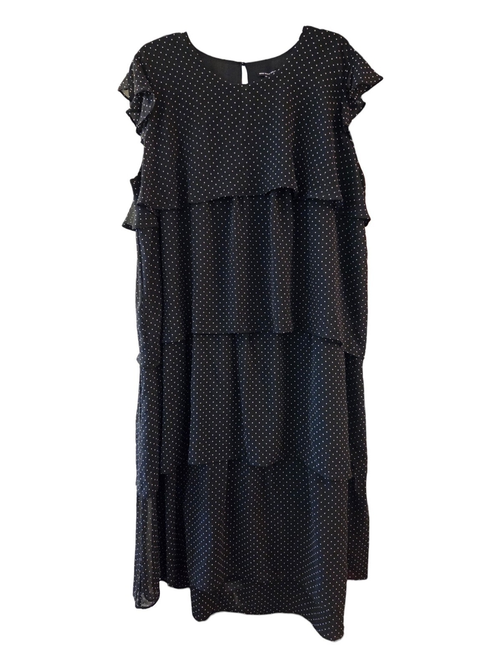 NWT Who What Wear Black Polka Dot Tiered Chiffon Midi Dress Ruffle - Size XXL